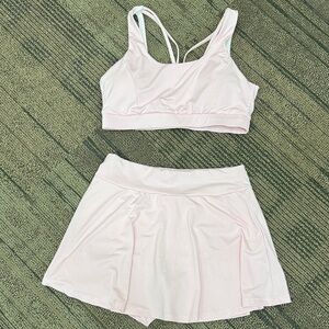 Elegant Light Pink Sports Bra and‎ Skort Set